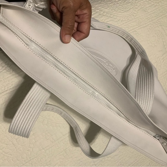 Lacoste OffWhite Large PreOwned Tote Bag inside clean outside blue light stains. - Picture 12 of 16
